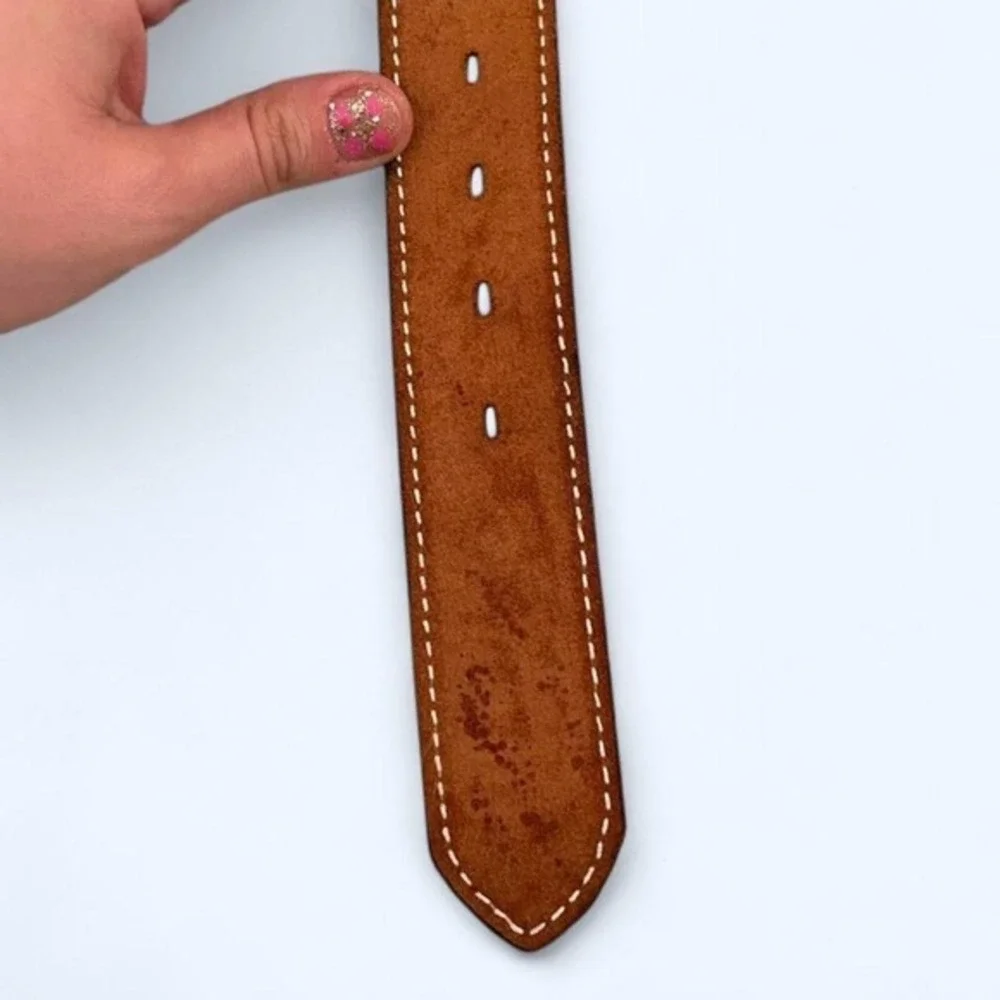 Circle Y Kids Brown Floral Tooled Leather Western Belt Size 28 Brass Buckle